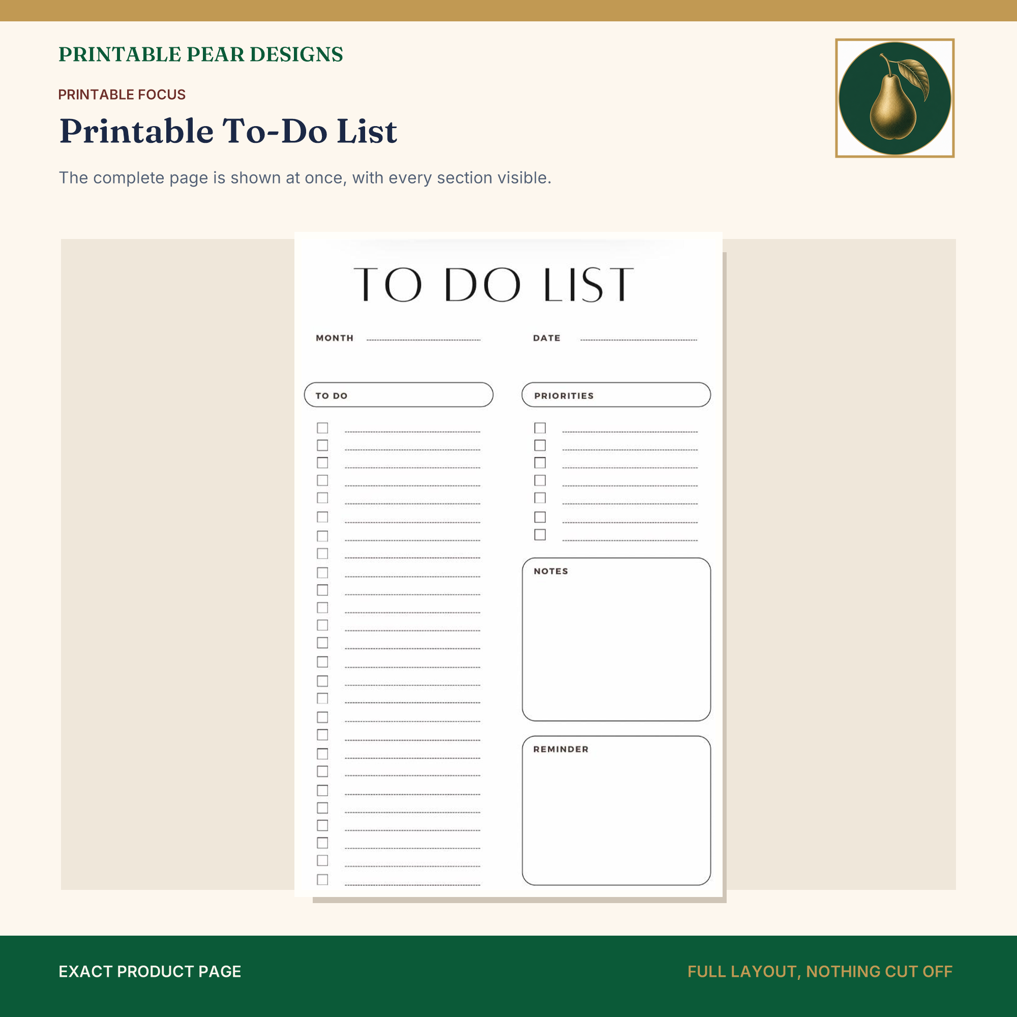 Current Printable Pear daily planner product cover.