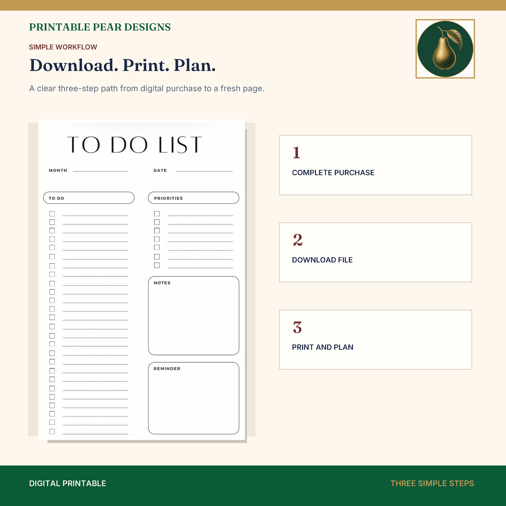 Printable Pear daily planner prepared for simple printing at home.