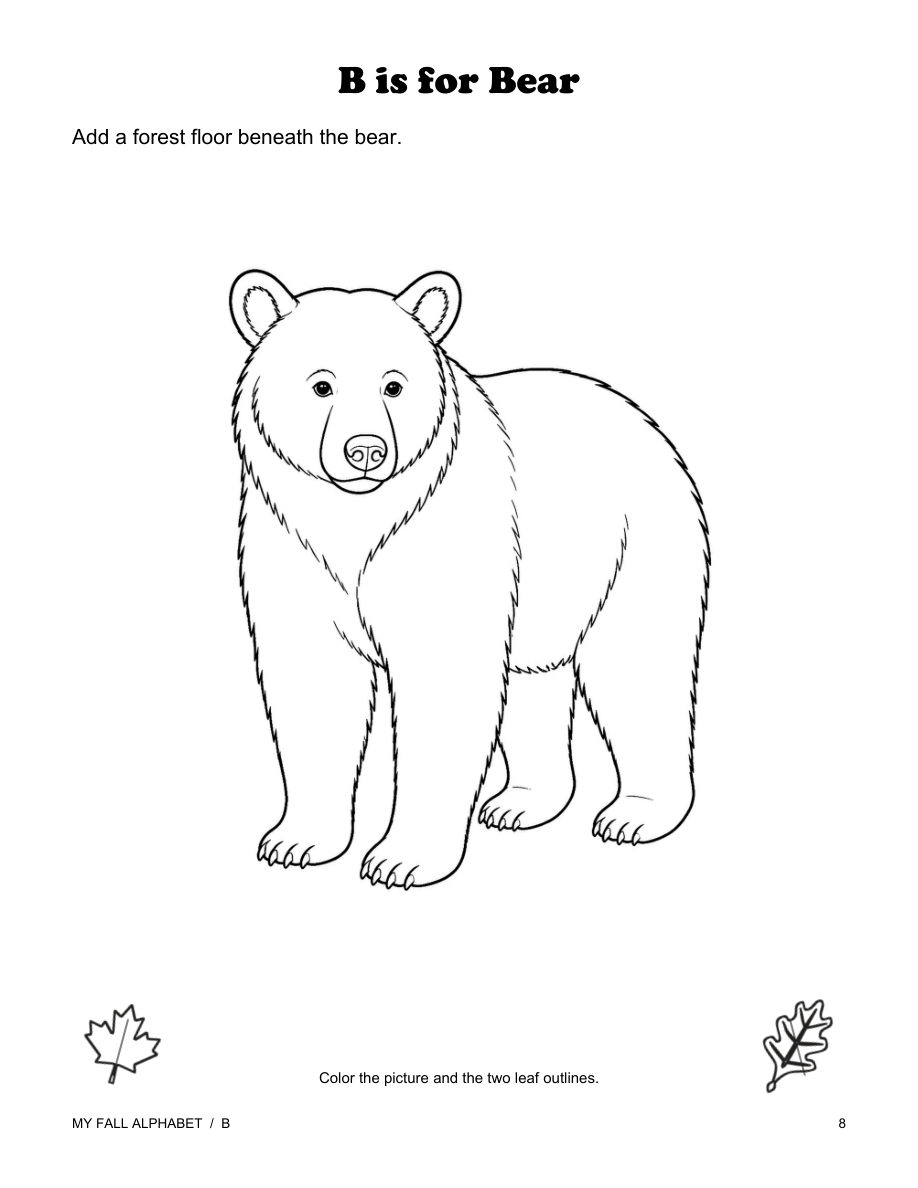 Actual revised-edition page 8: bear coloring, printed black and white.