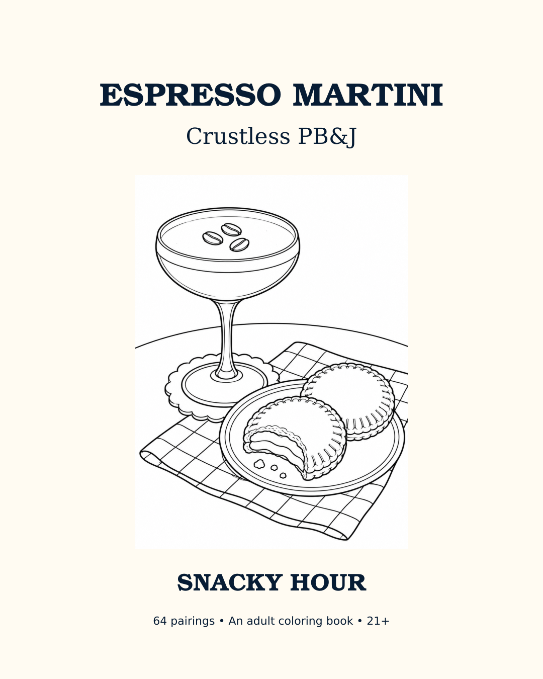 Espresso martini and crustless PB and J coloring scene